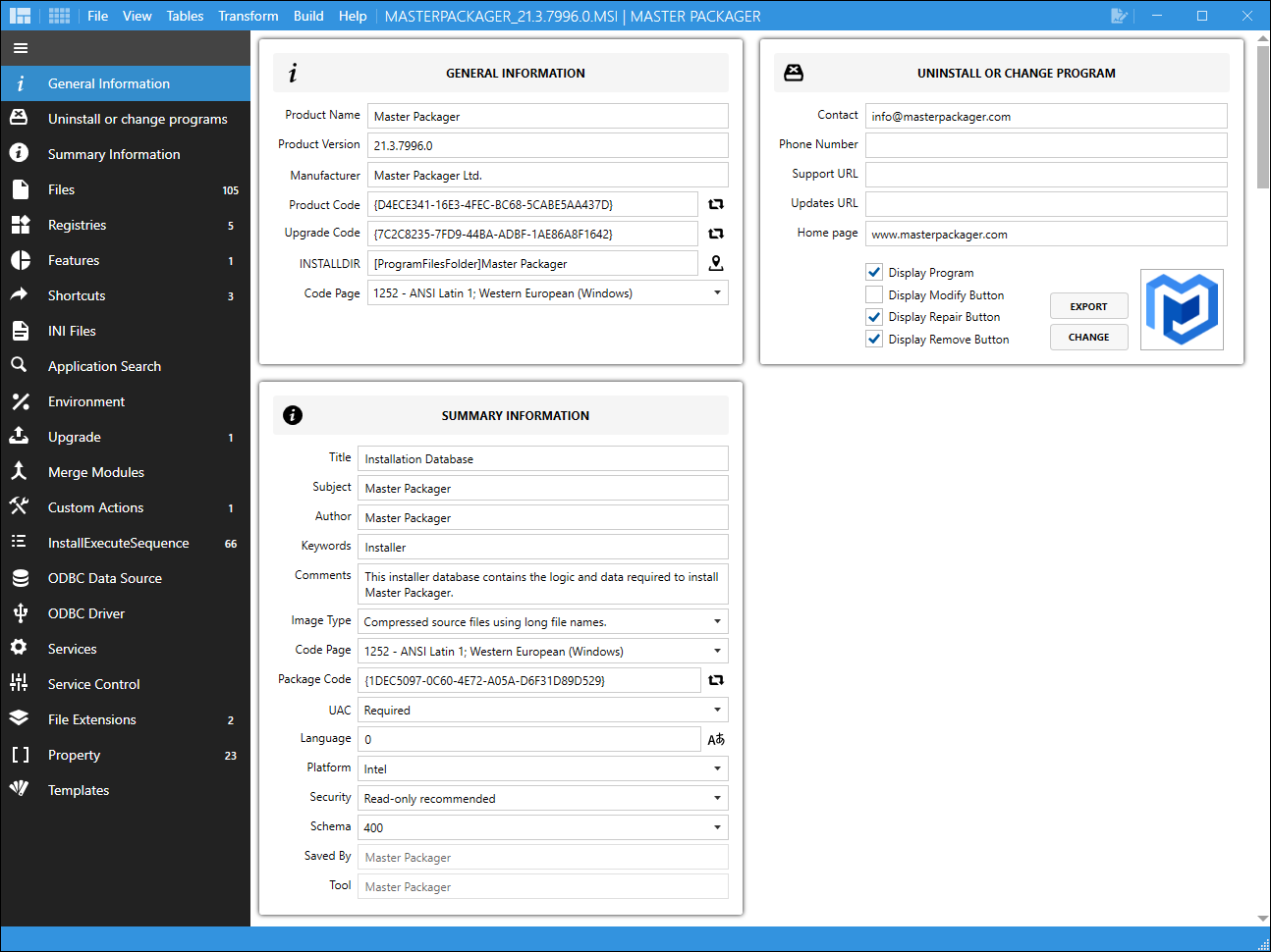 screenshot of Master Packager